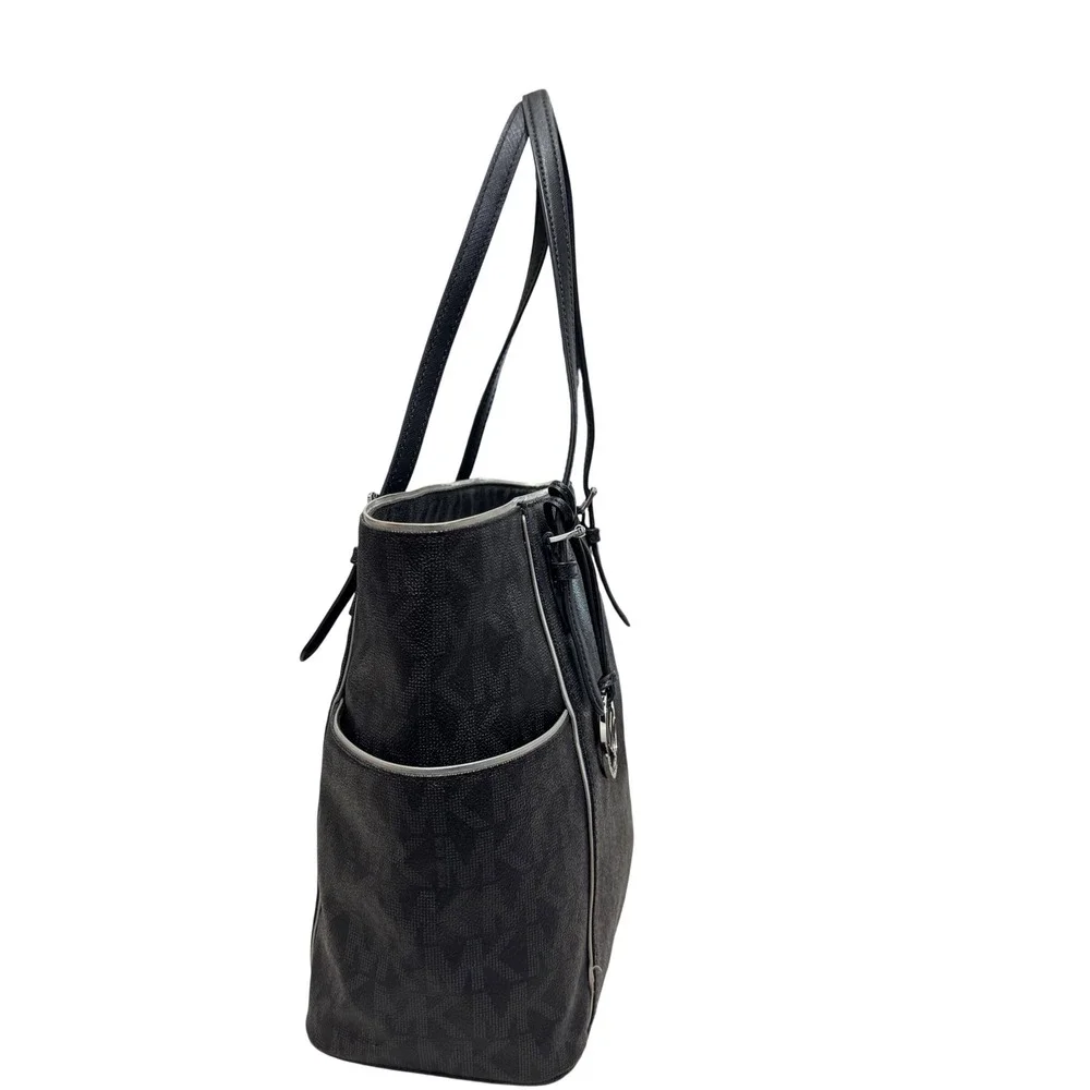 Michael Kors Jet Set Signature Logo Tote Womens Large Black Silver - Picture 3 of 12